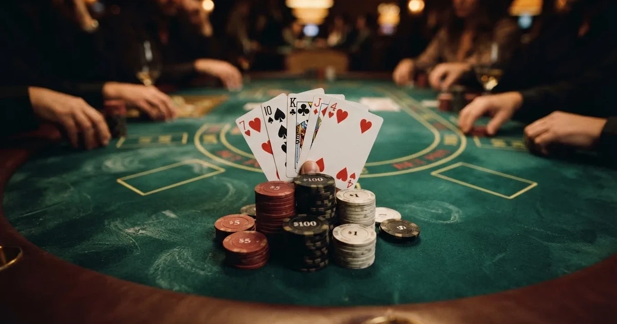 Osvijetljen stol za igru s kartama, snimljen odozgo — casino aparati u hrvatskoj