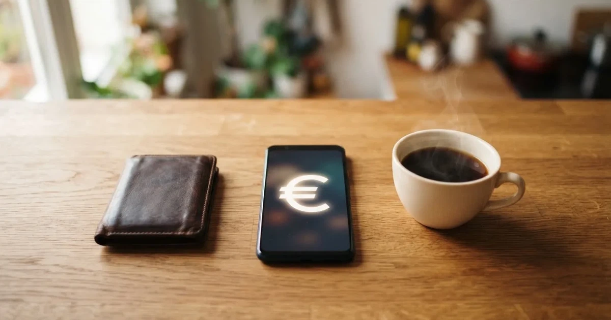 Mobitel na drvenom stolu pokraj novčanika i šalice kave — casino s apple pay u hrvatskoj