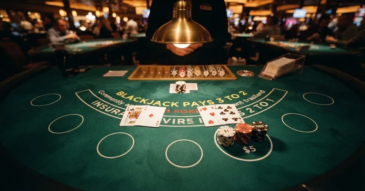 Osvijetljen stol za igru s kartama, snimljen odozgo — igrati blackjack u hrvatskoj